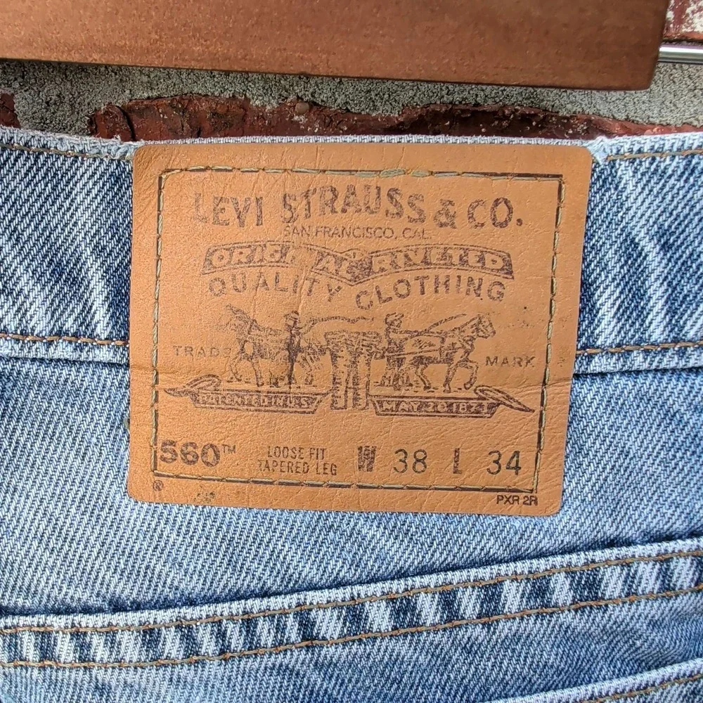 Levi's 560 Loose Fit Tapered Leg Jeans Mens 36x34 Light Wash Orange Tab Vintage